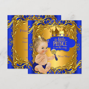 Royal Prince Baby shower Blue Gold Rattle Blonde Kaart
