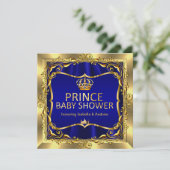 Royal Prince Baby shower Boy Blue Gold Uitnodiging (Staand voorkant)