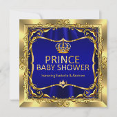 Royal Prince Baby shower Boy Blue Gold Uitnodiging (Voorkant)