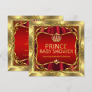 Royal Prince Baby shower Boy Red Gold Invitation Kaart