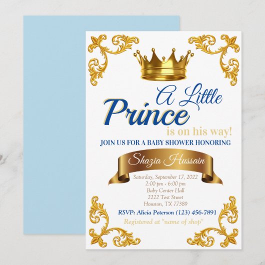 Royal Prince Baby shower Invite Kaart (Voorkant / Achterkant)