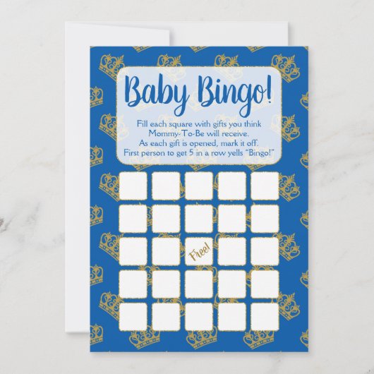 Royal Prince Bingo Baby shower Game Blue Kaart (Voorkant)