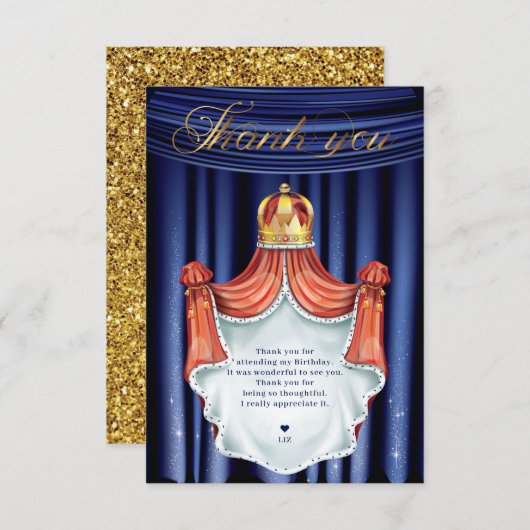 Royal Prince Blue Gold Bedankkaart (Voorkant / Achterkant)