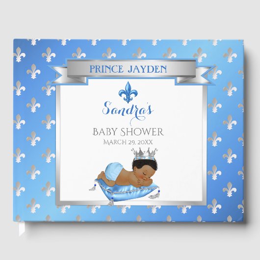 Royal Prince Blue Silver Baby Boy Fleur Pillow Gastenboek (Voorkant)