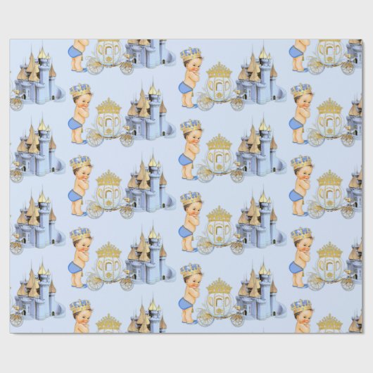 Royal Prince Castle Carriage Blue Gold Boy Cadeaupapier (Vlak)