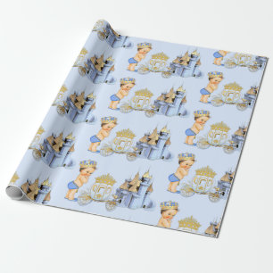 Royal Prince Castle Carriage Blue Gold Boy Cadeaupapier