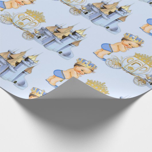 Royal Prince Castle Carriage Blue Gold Boy Cadeaupapier (Hoek)