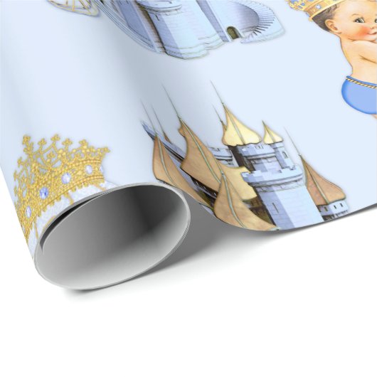Royal Prince Castle Carriage Blue Gold Boy Cadeaupapier (Rol Hoek)