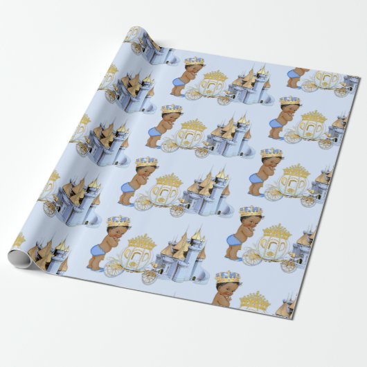 Royal Prince Castle Carriage Blue Gold Boy Cadeaupapier (Uitgerold)