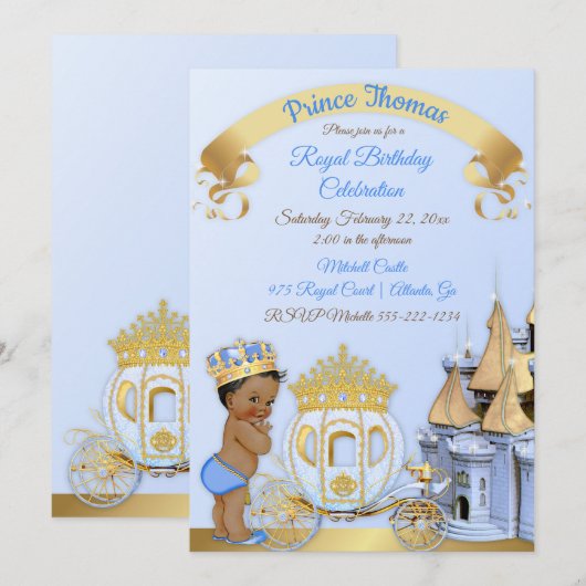 Royal Prince Castle Carriage Blue Gold Boy Kaart (Voorkant / Achterkant)