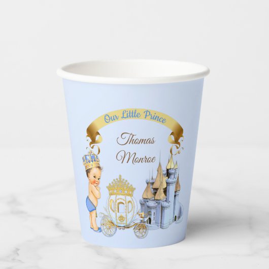 Royal Prince Castle Carriage Blue Gold Boy Papieren Bekers (Voorkant)
