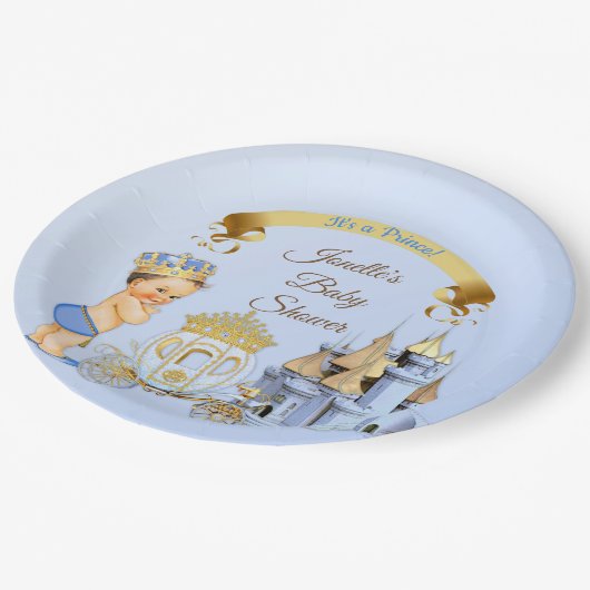 Royal Prince Castle Carriage Blue Gold Boy Papieren Bordje (Gekanteld)