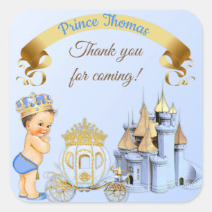 Royal Prince Castle Carriage Blue Gold Boy Vierkante Sticker