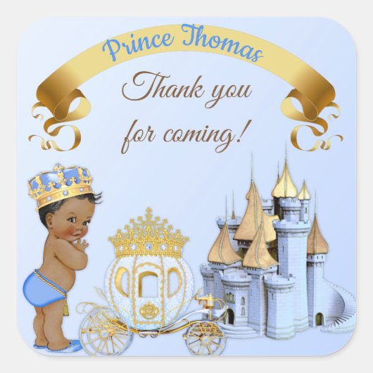 Royal Prince Castle Carriage Blue Gold Boy Vierkante Sticker (Voorkant)