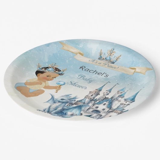 Royal Prince Castle Draak Kroon Blauw Goud Jongen Papieren Bordje (Gekanteld)