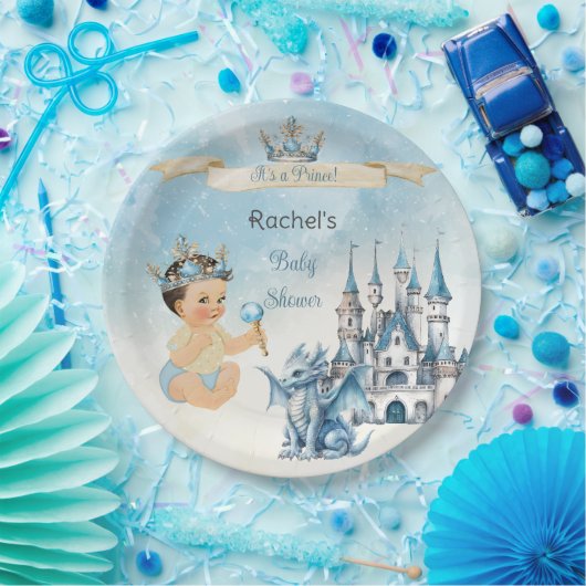 Royal Prince Castle Draak Kroon Blauw Goud Jongen Papieren Bordje (Feest)