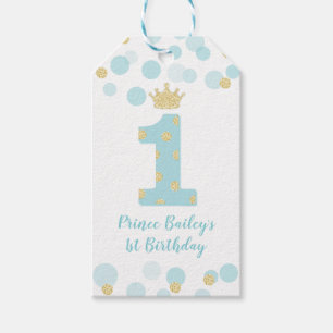 Royal Prince Eerste Verjaardag Blauw Goud Cadeaulabel