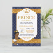 Royal Prince Navy Blauw Goud Wit Baby shower 2 Kaart (Staand voorkant)