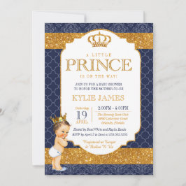 Royal Prince Navy Blauw Goud Wit Baby shower Kaart