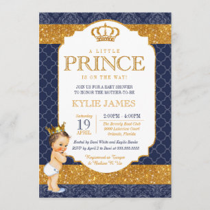 Royal Prince Navy Blauw Goud Wit Baby shower Kaart