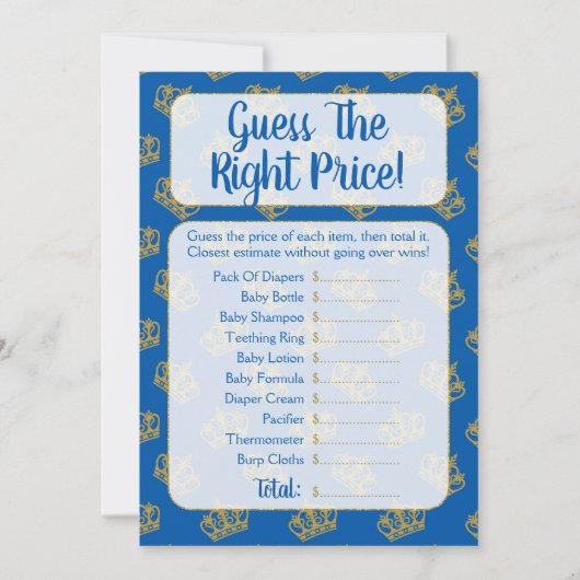 Royal Prince Raad het Baby shower Game Kaart (Voorkant)