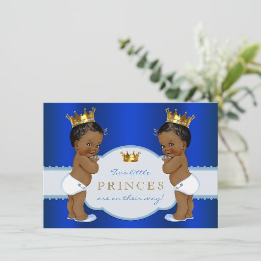 Royal Prince Twin Afro-Amerikaans Baby shower Kaart (Staand voorkant)