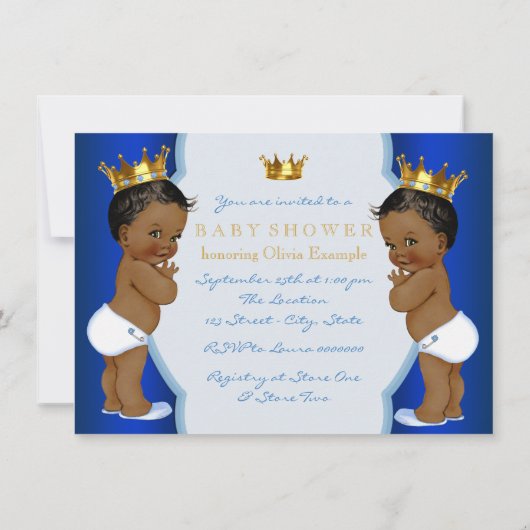 Royal Prince Twin Afro-Amerikaans Baby shower Kaart (Achterkant)