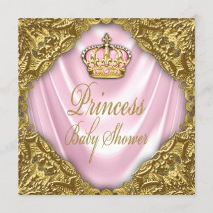 Royal Princess Baby shower Pink en Gold Satin Kaart