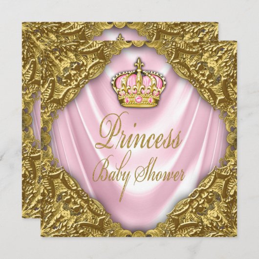 Royal Princess Baby shower roze en gouden satijn Kaart (Voorkant / Achterkant)
