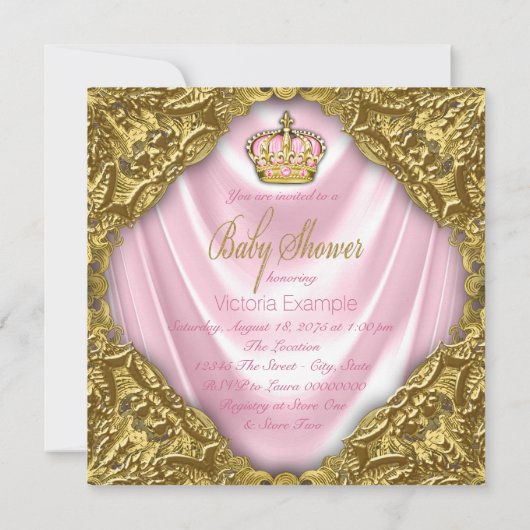 Royal Princess Baby shower roze en gouden satijn Kaart (Achterkant)