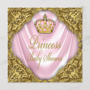 Royal Princess Baby shower roze en gouden satijn Kaart