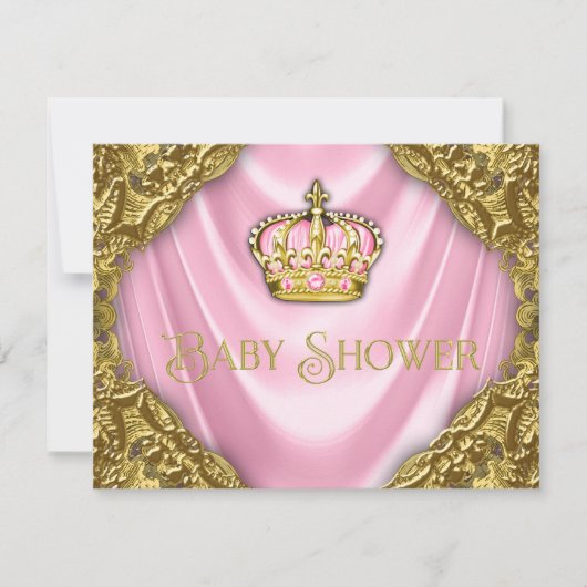 Royal Princess Baby shower Roze Satijn en Goud Kaart (Voorkant)