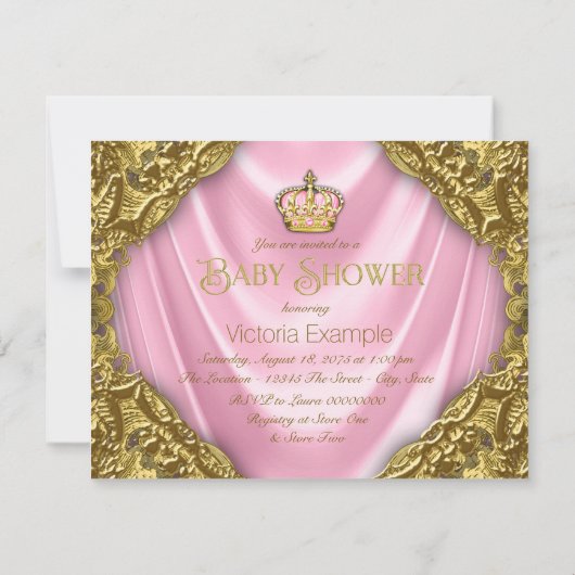Royal Princess Baby shower Roze Satijn en Goud Kaart (Achterkant)