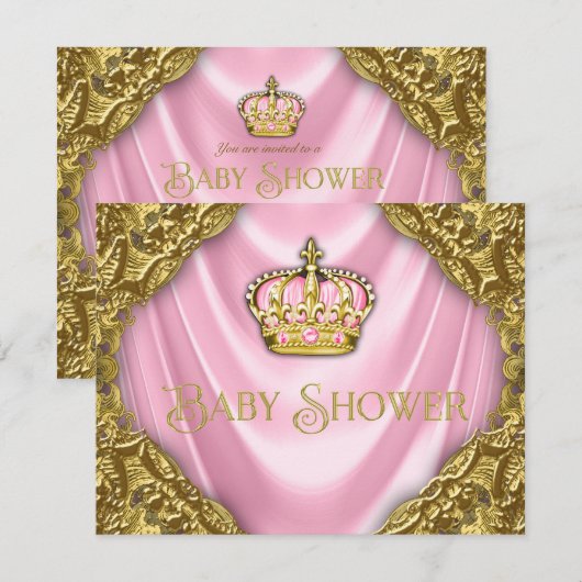 Royal Princess Baby shower Roze Satijn en Goud Kaart (Voorkant / Achterkant)