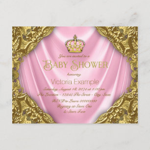 Royal Princess Baby shower Roze Satijn en Goud Kaart
