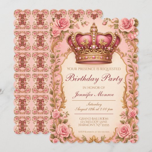 Royal Princess Birthday Party Crown Ornate Kaart (Voorkant / Achterkant)