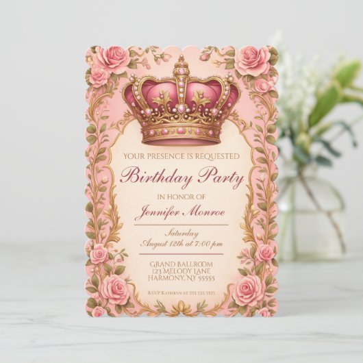 Royal Princess Birthday Party Crown Ornate Kaart (Staand voorkant)