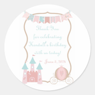 Royal Princess Birthday Party Favor Dank u Ronde Sticker