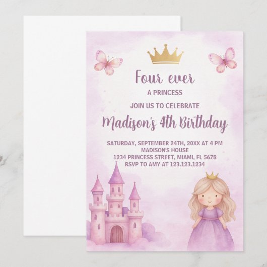 Royal Princess Birthday Uitnodiging (Voorkant / Achterkant)