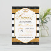 Royal Princess Black White Stripe Gold Baby shower Kaart (Staand voorkant)