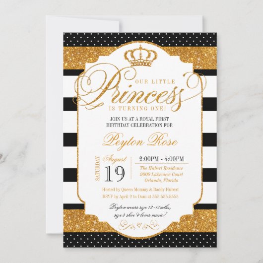 Royal Princess Black White Stripe Gouden Verjaarda Kaart (Voorkant)