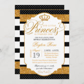 Royal Princess Black White Stripe Gouden Verjaarda Kaart (Voorkant / Achterkant)