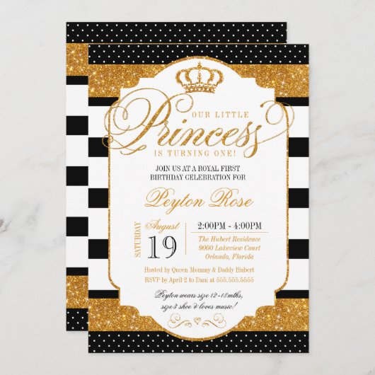 Royal Princess Black White Stripe Gouden Verjaarda Kaart (Voorkant / Achterkant)