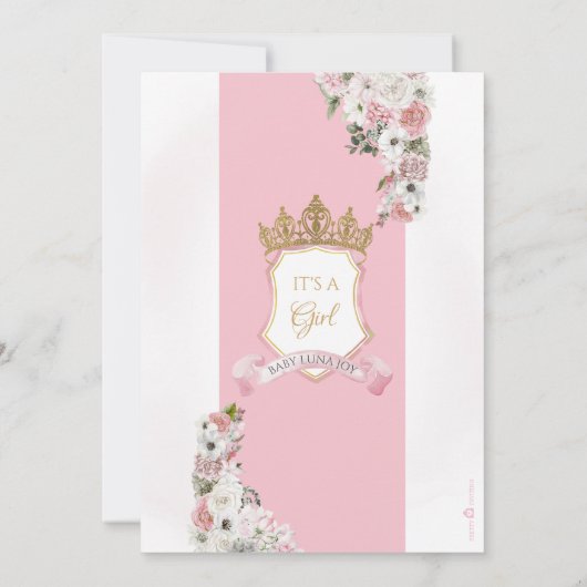 Royal Princess Blush Roze Luxe Baby shower Kaart (Achterkant)