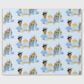 Royal Princess Castle Carriage Blue Gold Girl Cadeaupapier (Vlak)