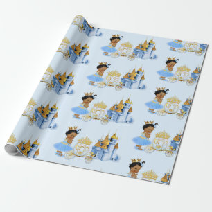 Royal Princess Castle Carriage Blue Gold Girl Cadeaupapier