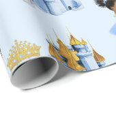 Royal Princess Castle Carriage Blue Gold Girl Cadeaupapier (Rol Hoek)
