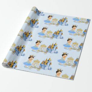 Royal Princess Castle Carriage Blue Gold Girl Cadeaupapier