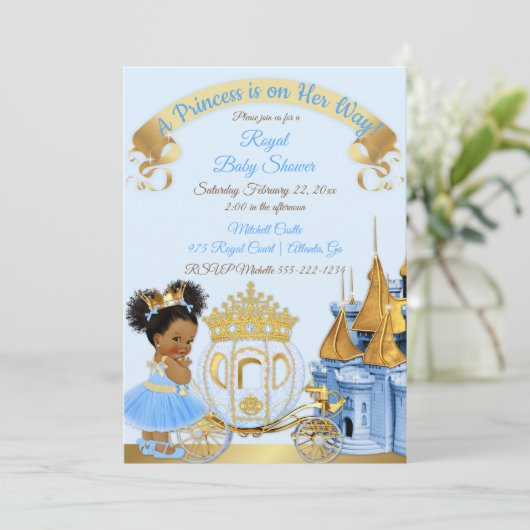 Royal Princess Castle Carriage Blue Gold Girl Kaart (Staand voorkant)