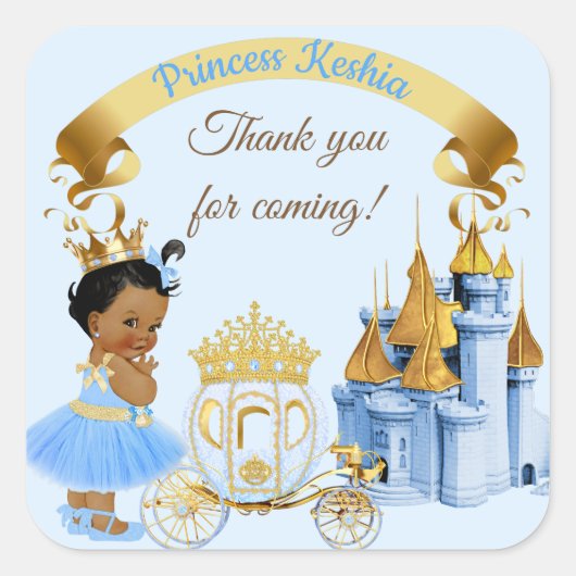 Royal Princess Castle Carriage Blue Gold Girl Vierkante Sticker (Voorkant)